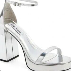 Steve Madden Veronika Silver Platform Heels with Block Heel..Size (9.5)